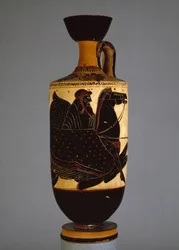 Attische zwartfigurige lekythos die Poseidon afbeeldt, 6e-5e eeuw v.Chr.